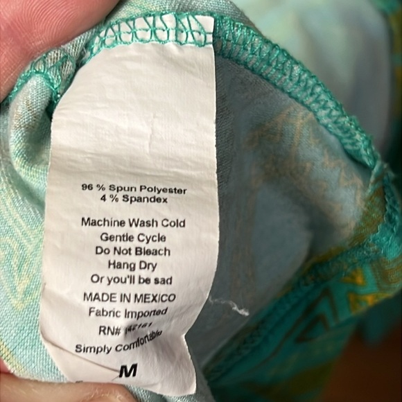 LULAROE Scoop Neck 3/4 Sleeves Green Print Casual Shirt Dress Geometric Med Midi - Picture 5 of 8